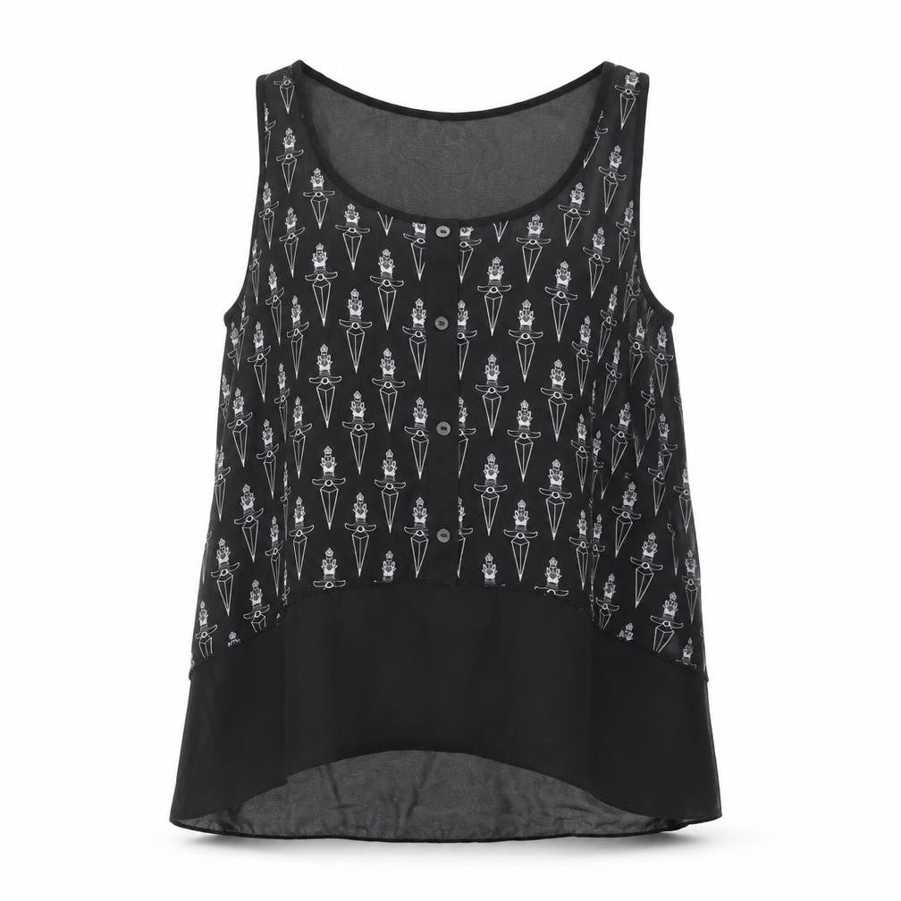 H&M Womens Black Geometric Polyester Basic Tank Size 12 Scoop Neck