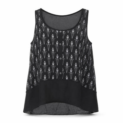H&M Womens Black Geometric Polyester Basic Tank Size 12 Scoop Neck