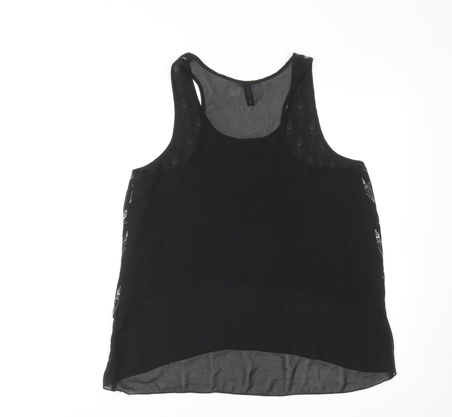 H&M Womens Black Geometric Polyester Basic Tank Size 12 Scoop Neck