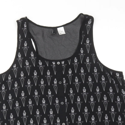 H&M Womens Black Geometric Polyester Basic Tank Size 12 Scoop Neck