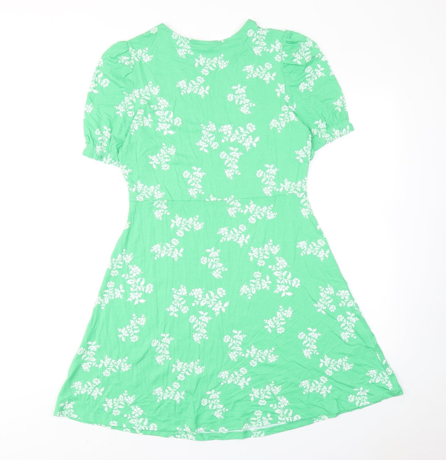 Marks and Spencer Womens Green Floral Viscose Fit & Flare Size 10 Round Neck Pullover