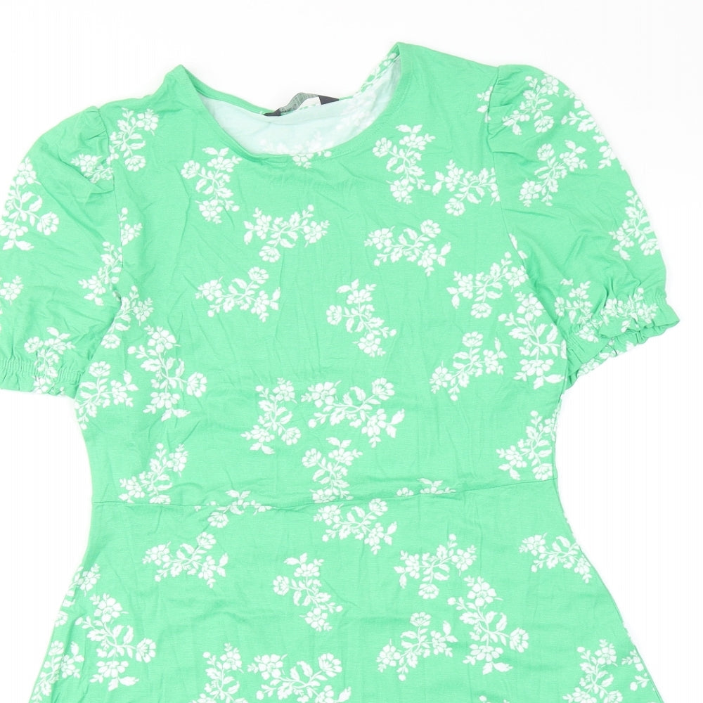Marks and Spencer Womens Green Floral Viscose Fit & Flare Size 10 Round Neck Pullover