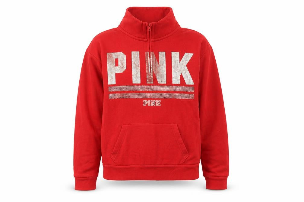 PINK Womens Red Cotton Pullover Sweatshirt Size XS Zip