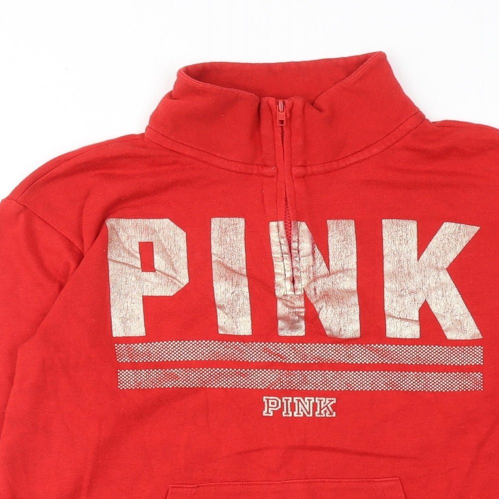 PINK Womens Red Cotton Pullover Sweatshirt Size XS Zip