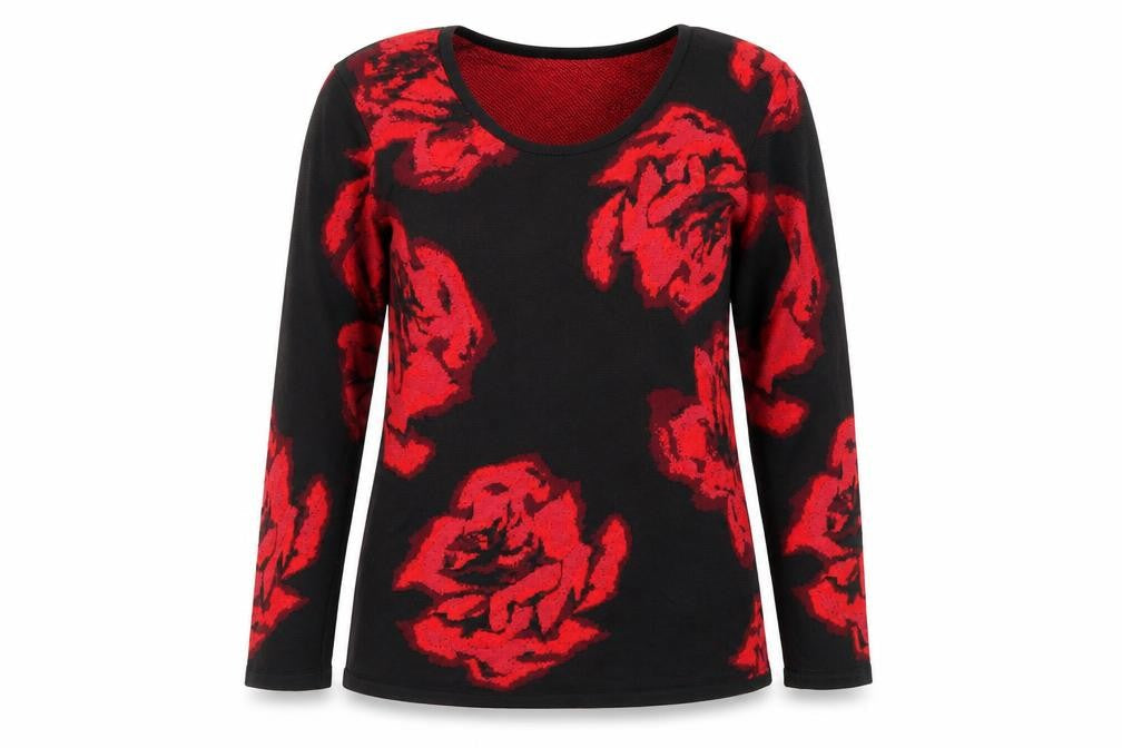 Precis Womens Black Round Neck Floral Viscose Pullover Jumper Size S