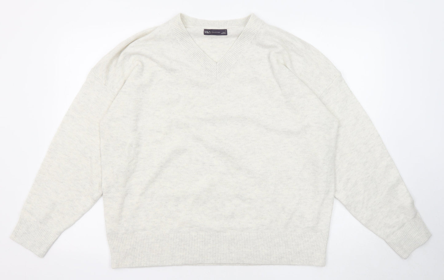 Marks and Spencer Womens Grey V-Neck Polyester Pullover Jumper Size L