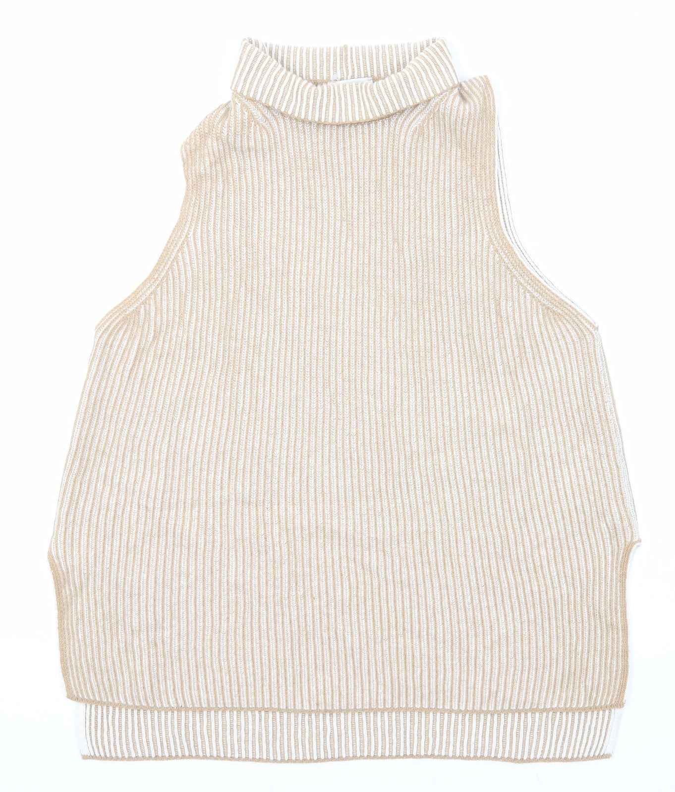 Maria Bellentani Womens Beige Roll Neck Striped Polyamide Vest Jumper Size M