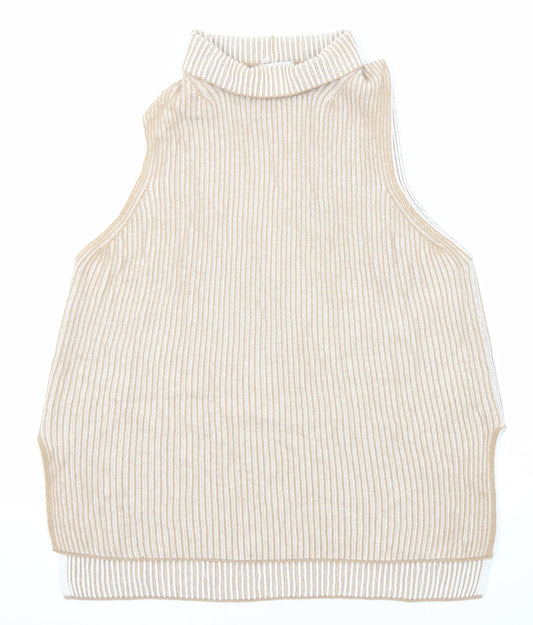 Maria Bellentani Womens Beige Roll Neck Striped Polyamide Vest Jumper Size M