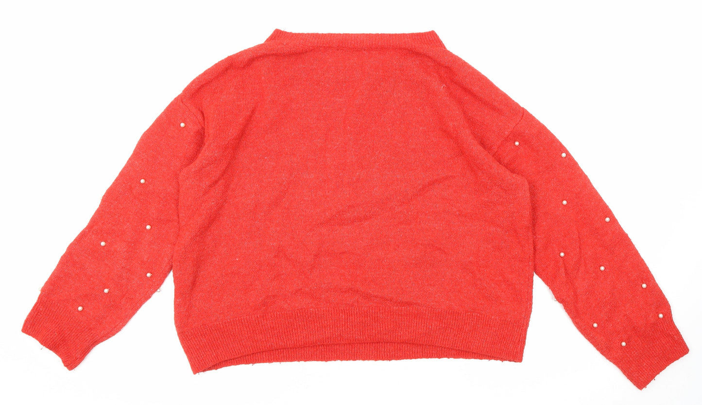 H&M Womens Red Boat Neck Acrylic Pullover Jumper Size S