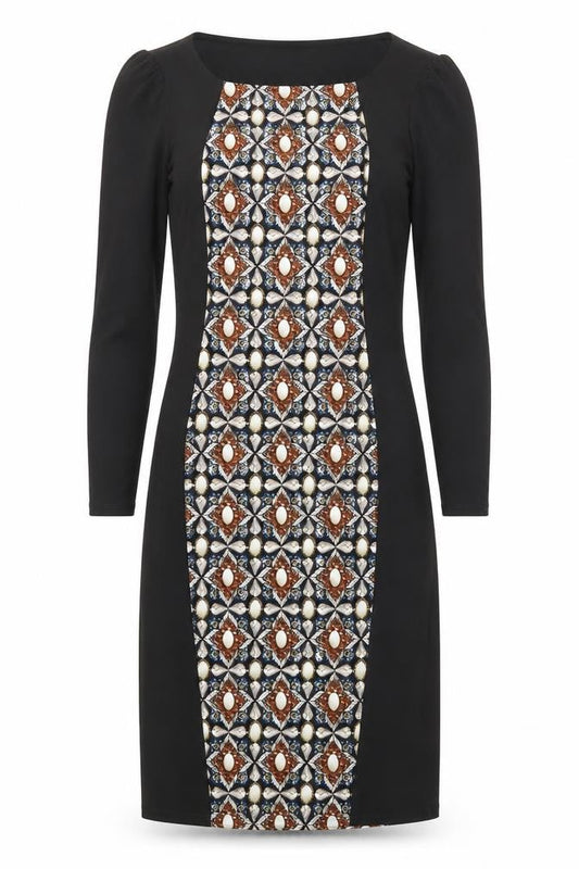 Marks & Spencer Womens Black Geometric Polyester Shift Size 8 Round Neck Pullover