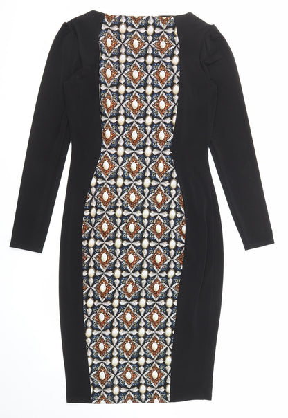 Marks & Spencer Womens Black Geometric Polyester Shift Size 8 Round Neck Pullover