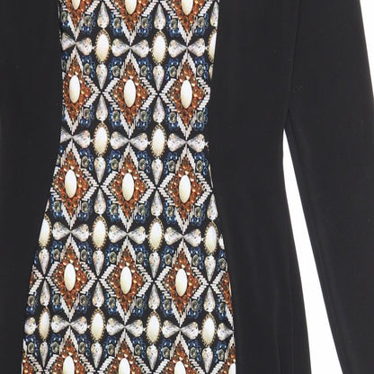 Marks & Spencer Womens Black Geometric Polyester Shift Size 8 Round Neck Pullover