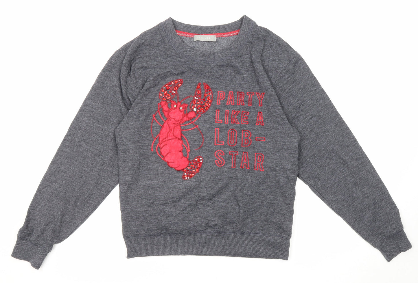 New Look Womens Grey Polyester Pullover Sweatshirt Size 6 Pullover - Party like a lob-star