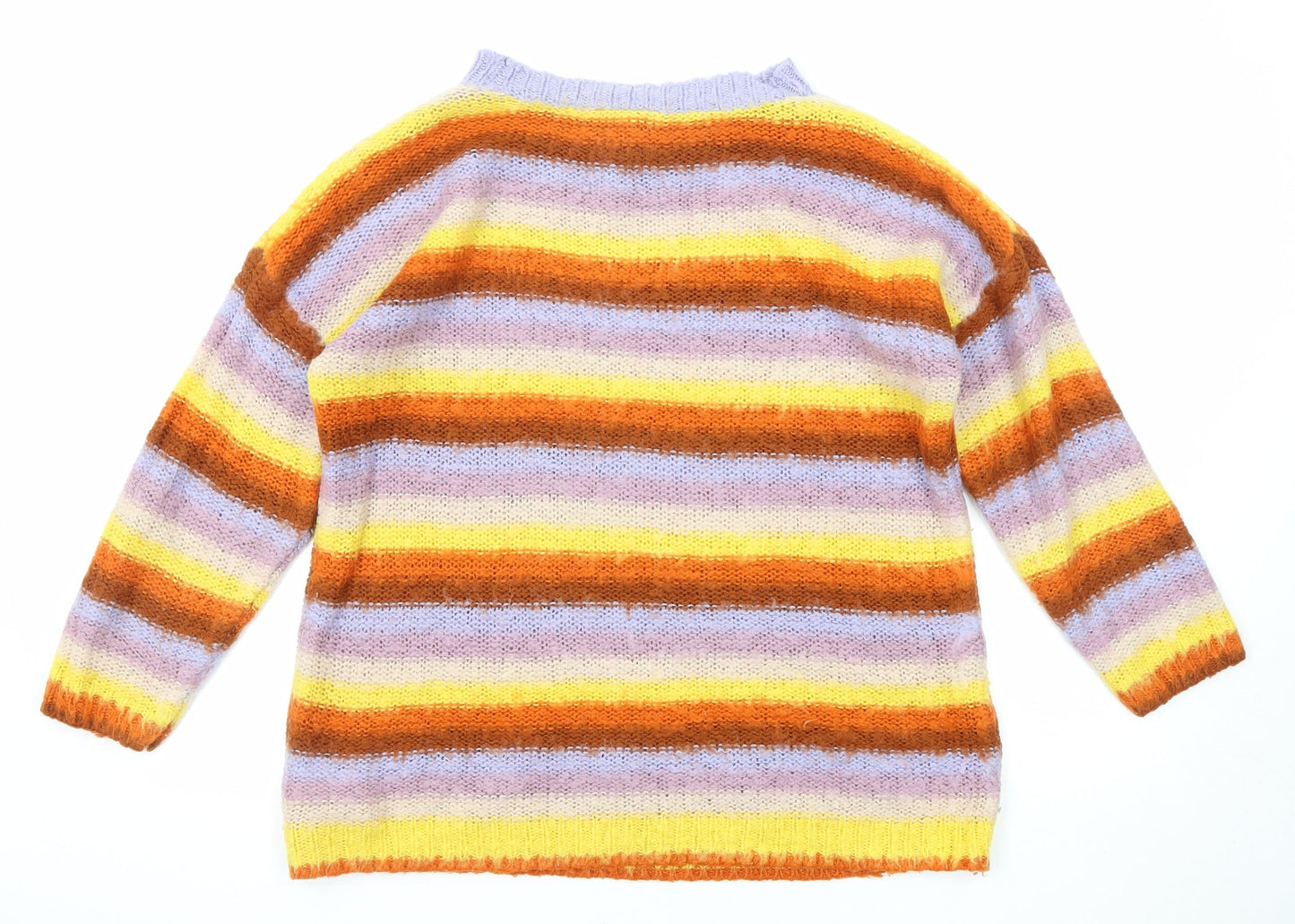 Topshop Womens Multicoloured Boat Neck Striped Acrylic Pullover Jumper Size S