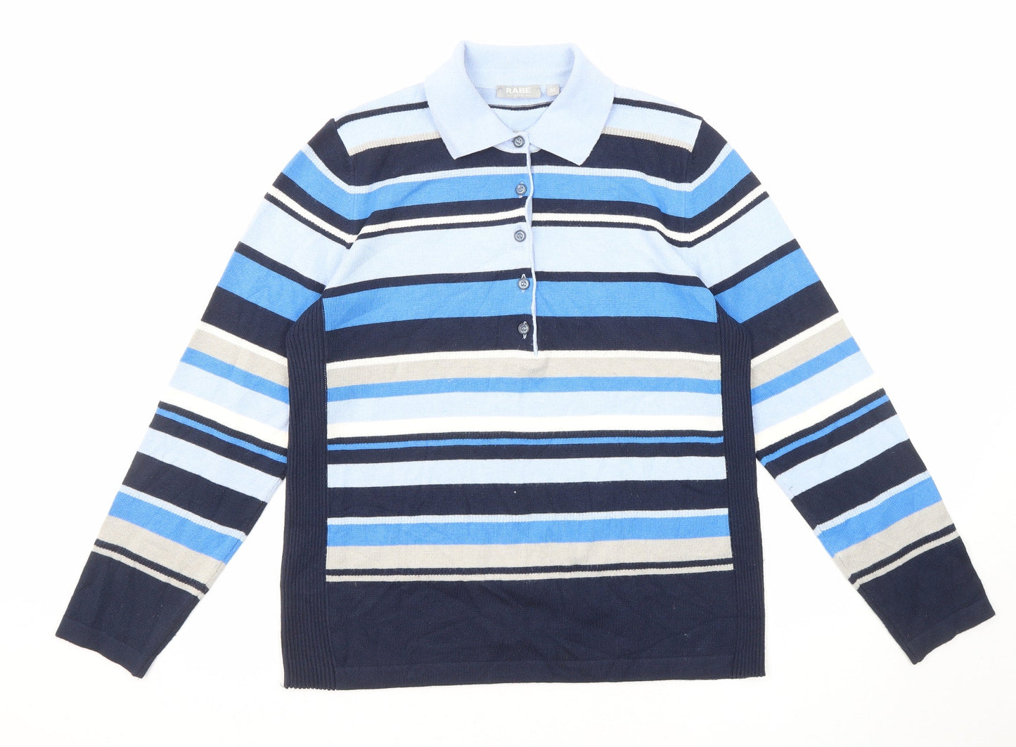 Rabe Womens Blue Collared Striped Modal Pullover Jumper Size 10