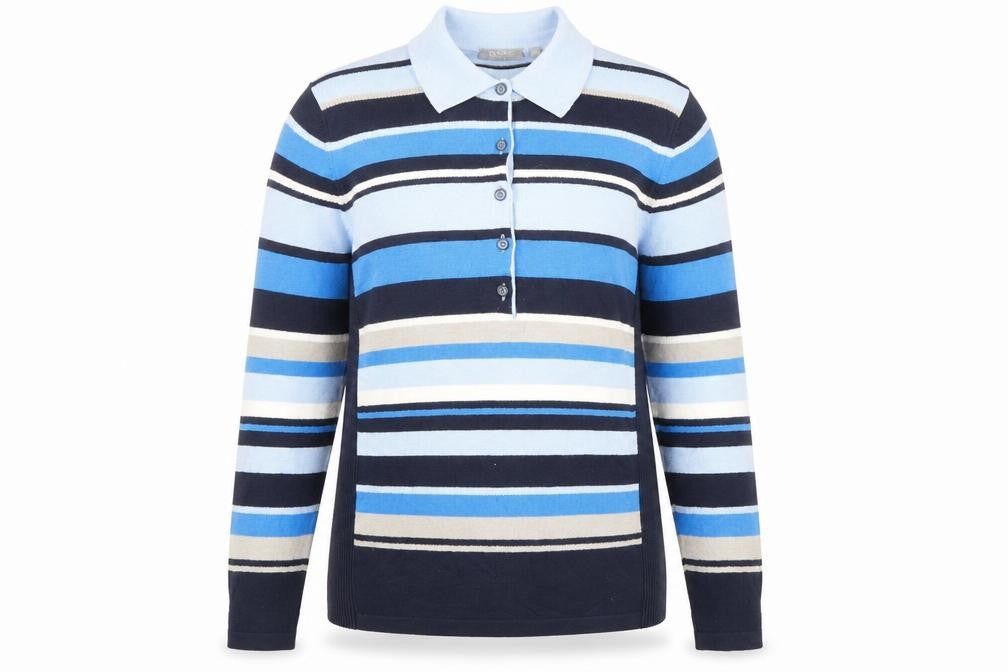 Rabe Womens Blue Collared Striped Modal Pullover Jumper Size 10