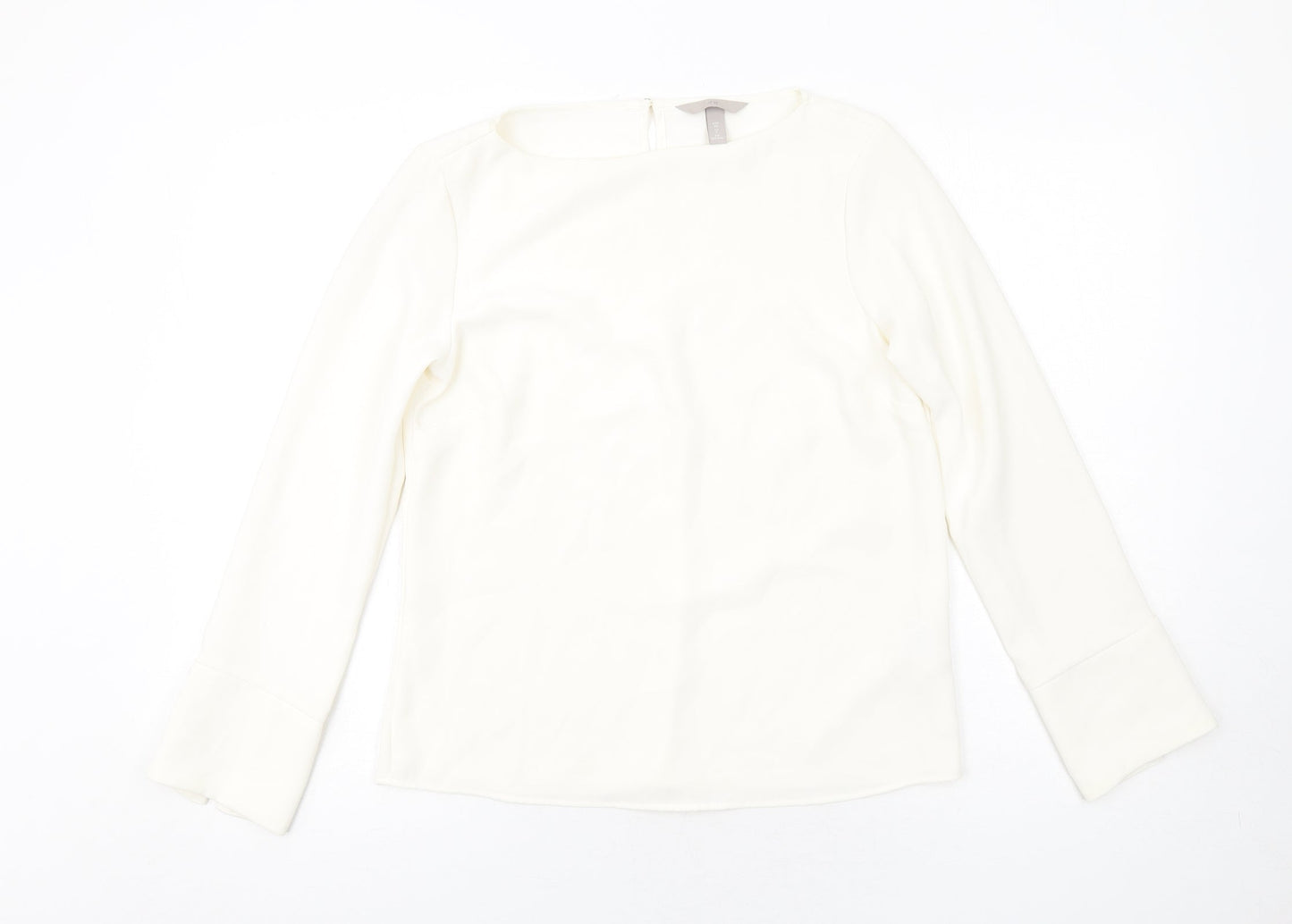 H&M Womens Ivory Polyester Basic Blouse Size 8 Round Neck
