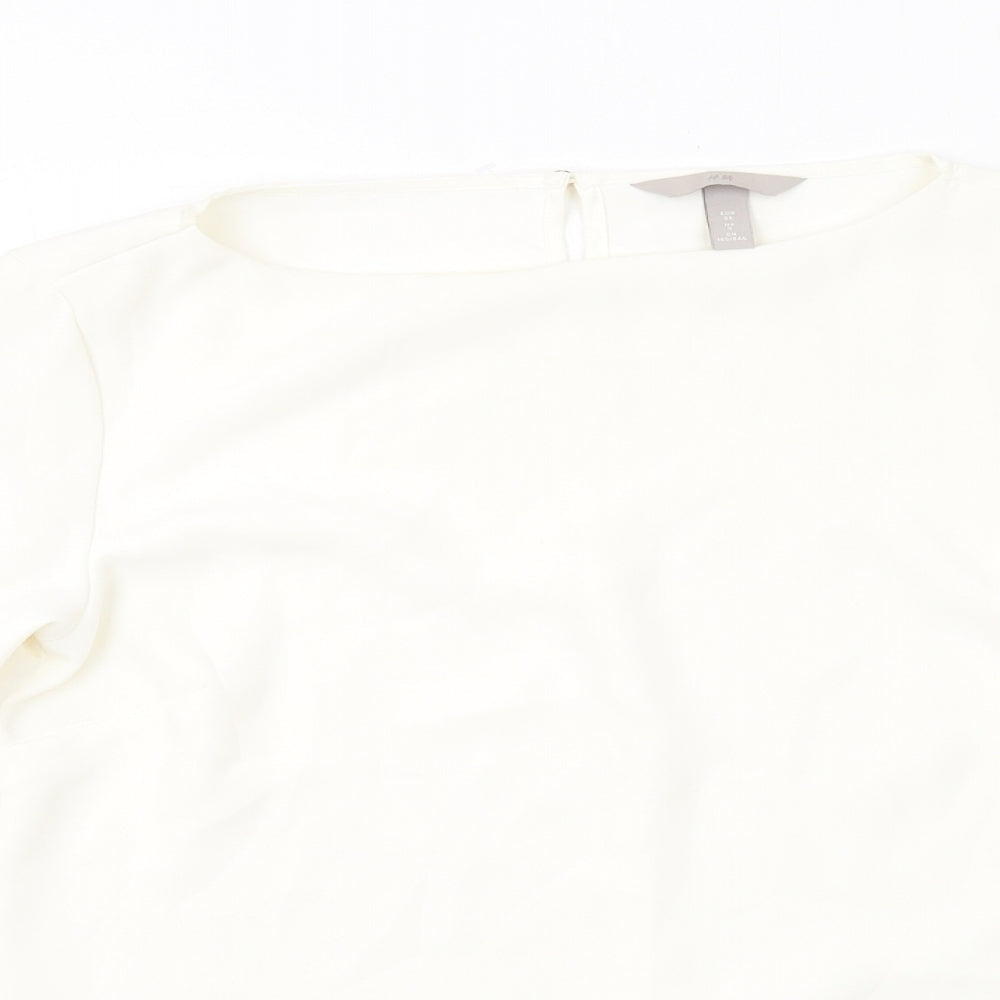 H&M Womens Ivory Polyester Basic Blouse Size 8 Round Neck