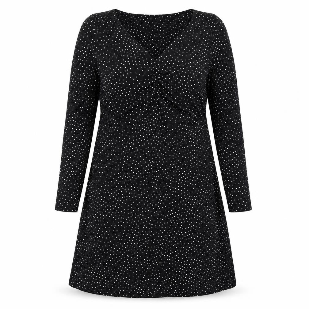 Marks & Spencer Womens Black Geometric Polyester A-Line Size 16 V-Neck Pullover
