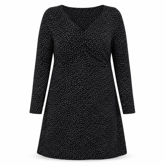 Marks & Spencer Womens Black Geometric Polyester A-Line Size 16 V-Neck Pullover