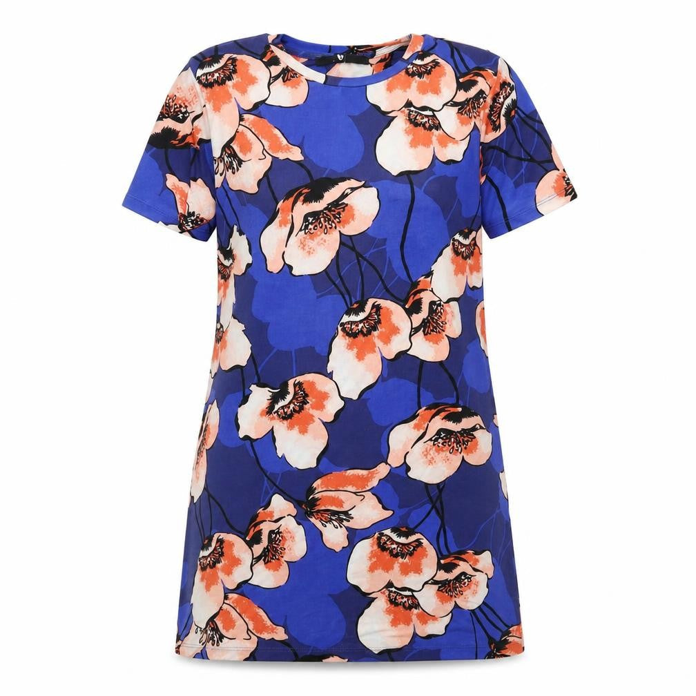 Very Womens Blue Floral Polyester A-Line Size 10 Round Neck Pullover