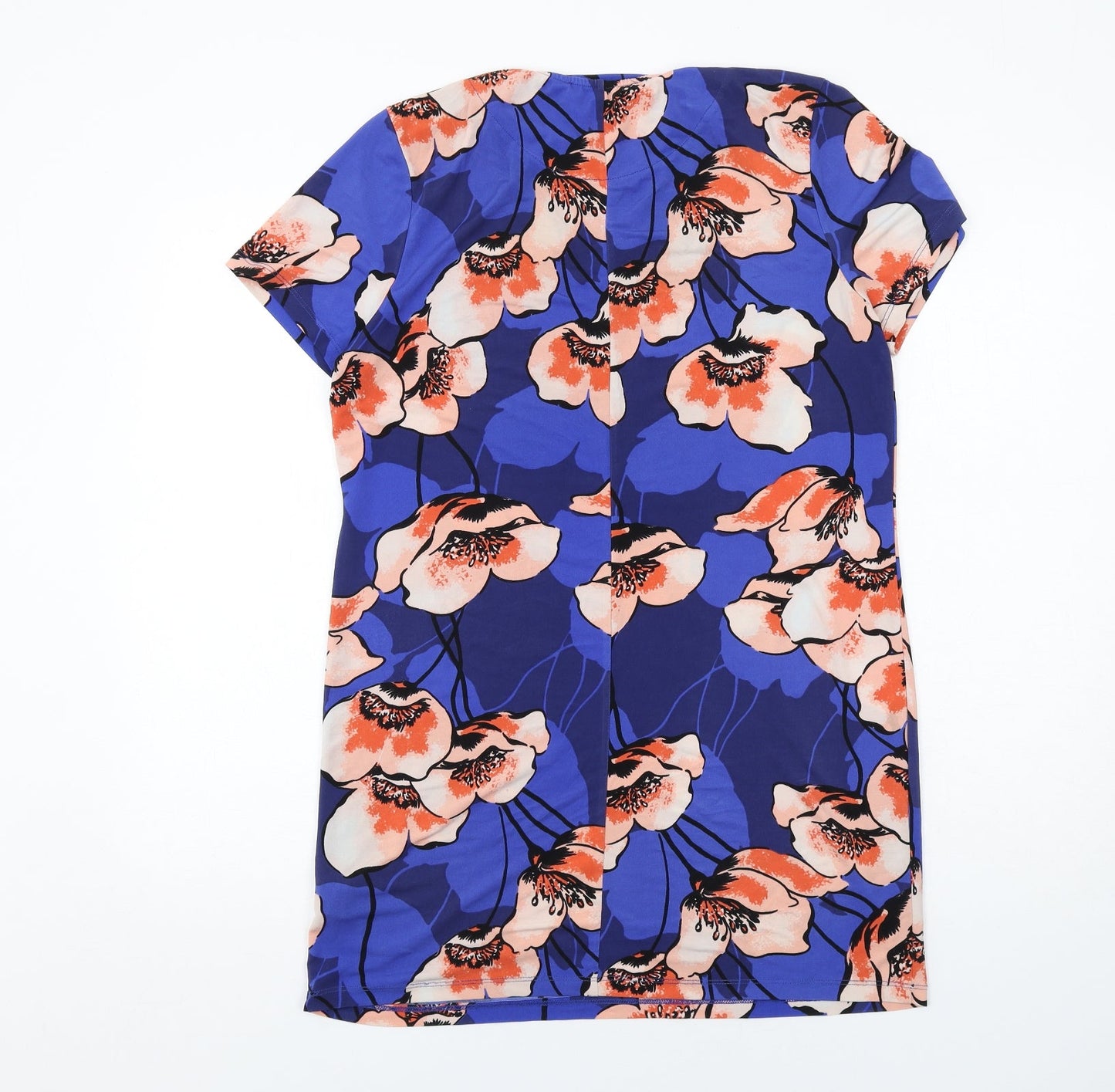 Very Womens Blue Floral Polyester A-Line Size 10 Round Neck Pullover
