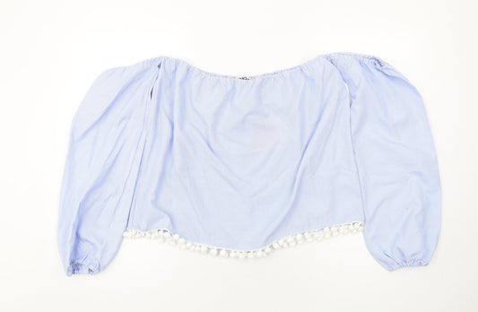Unique 21 Womens Blue Striped Polyester Cropped Blouse Size 16 Off the Shoulder
