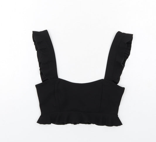 Zara Womens Black Polyester Cropped Tank Size S Square Neck