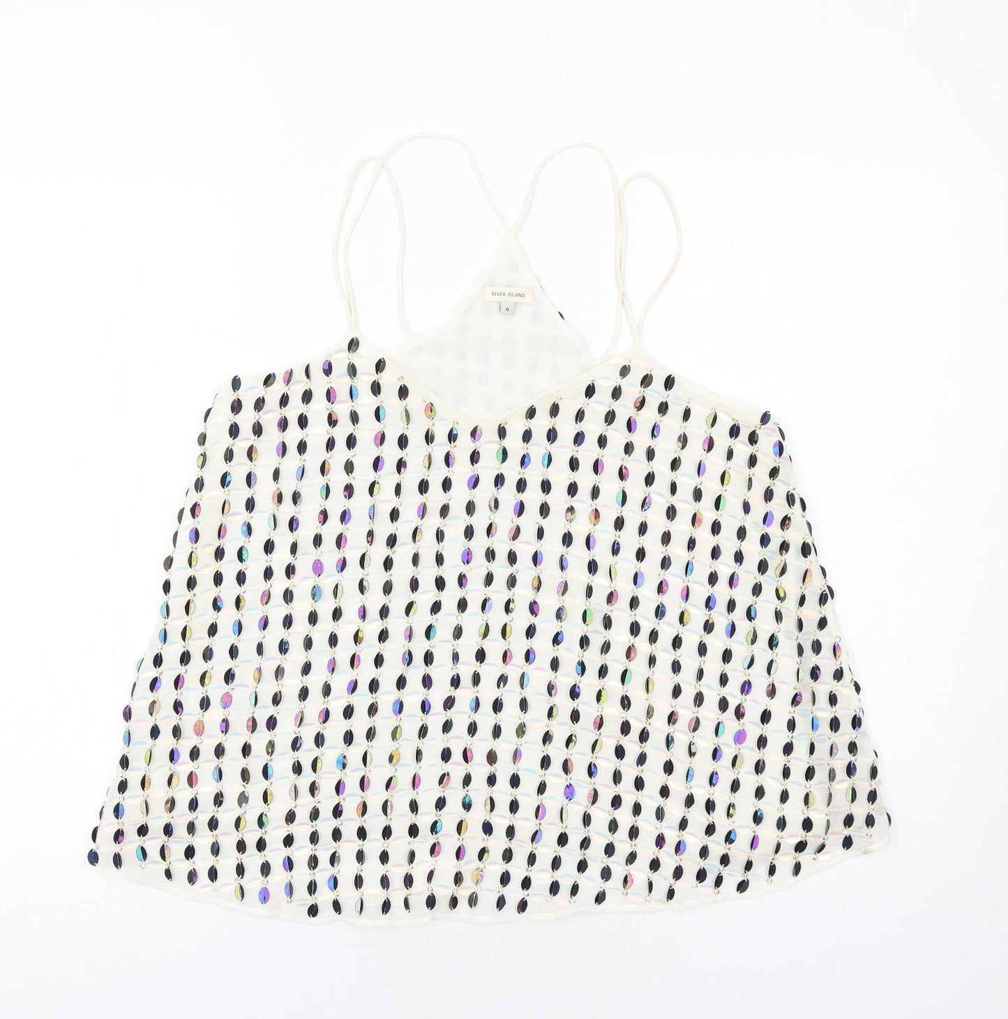 River Island Womens Ivory Polyester Camisole Tank Size 8 V-Neck - Embellished