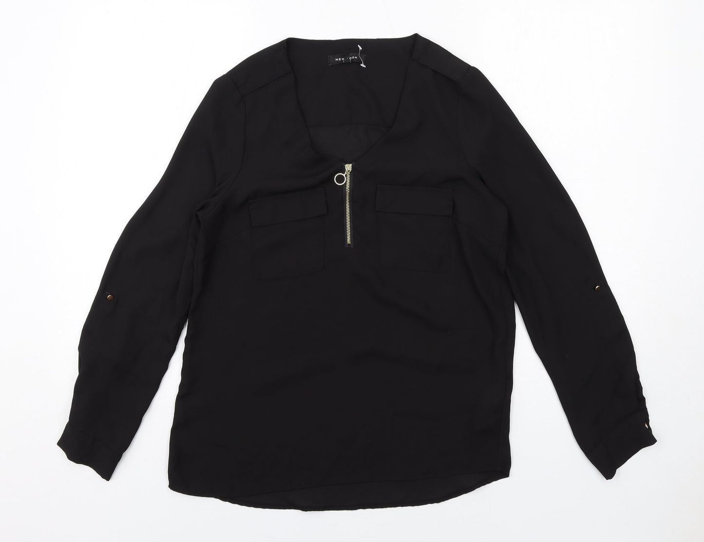 New Look Womens Black Polyester Basic Blouse Size 8 V-Neck