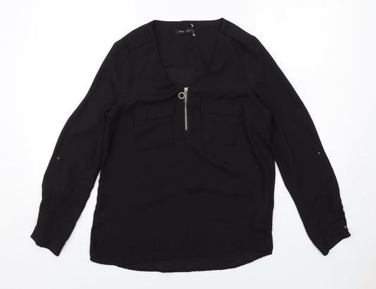 New Look Womens Black Polyester Basic Blouse Size 8 V-Neck