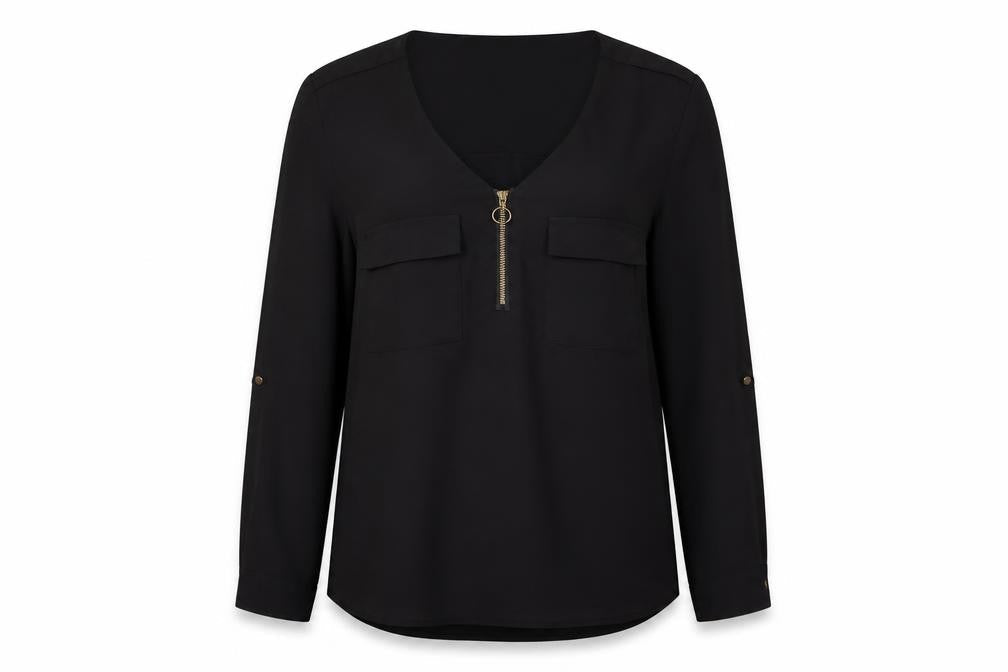 New Look Womens Black Polyester Basic Blouse Size 8 V-Neck