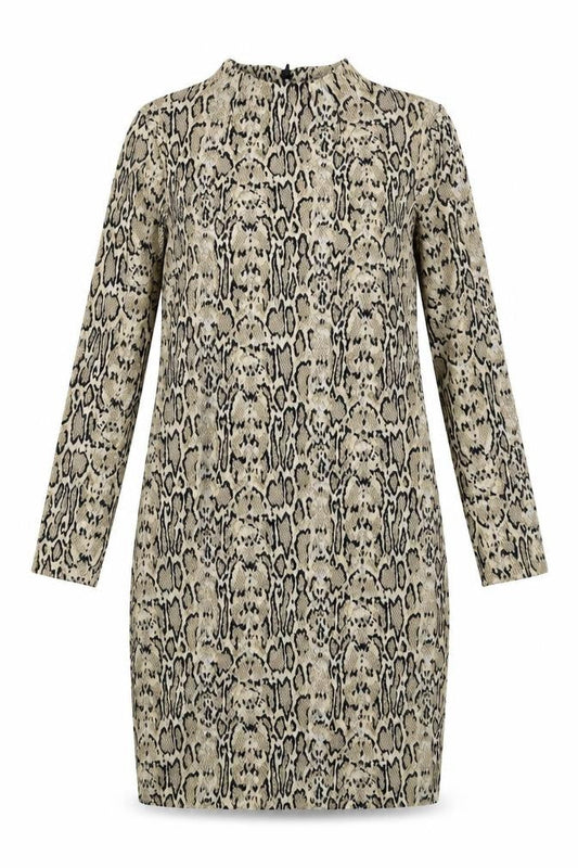 Marks & Spencer Womens Beige Animal Print Polyester A-Line Size 10 Round Neck Zip - Snakeskin pattern