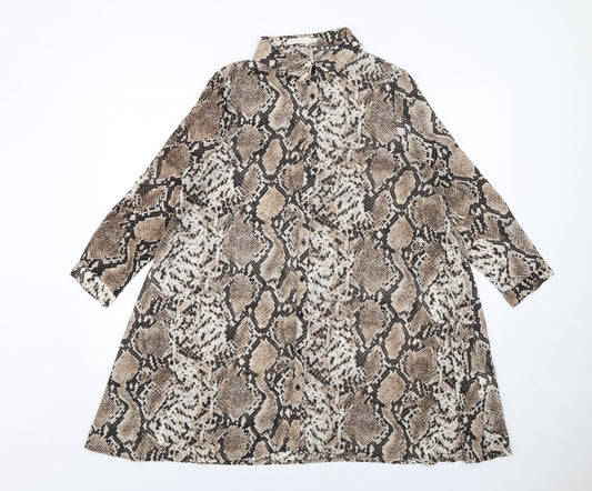 Vera & Lucy Womens Brown Animal Print Polyester Shirt Dress Size S Collared Button - Snakeskin pattern