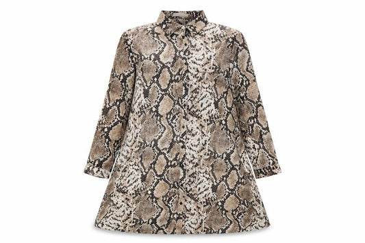 Vera & Lucy Womens Brown Animal Print Polyester Shirt Dress Size S Collared Button - Snakeskin pattern
