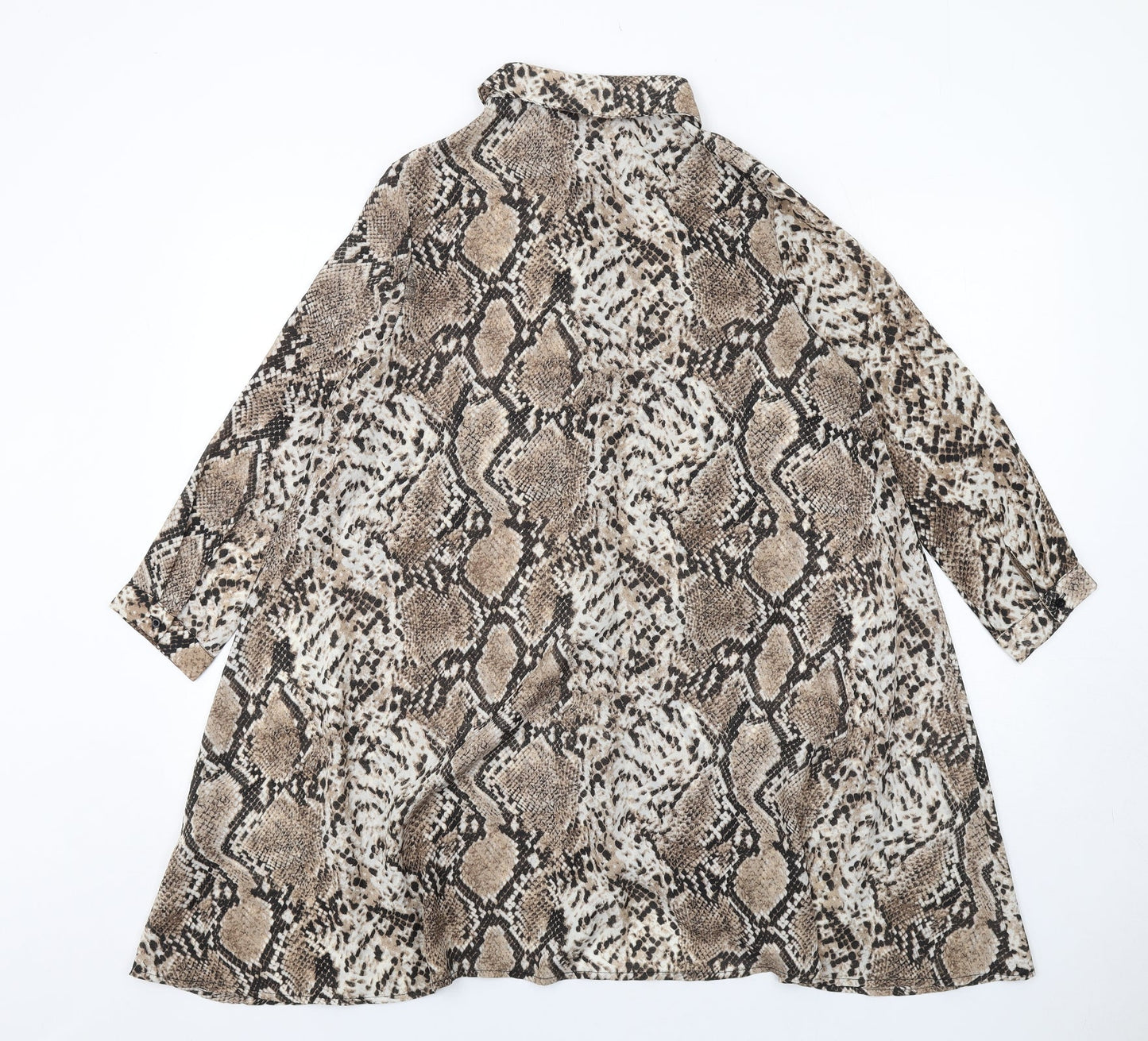 Vera & Lucy Womens Brown Animal Print Polyester Shirt Dress Size S Collared Button - Snakeskin pattern