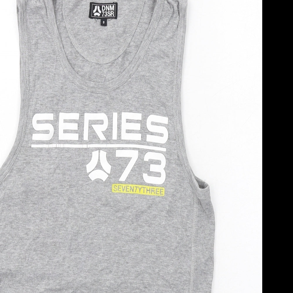 SEVENTYTHREE Mens Grey Cotton T-Shirt Size S Round Neck