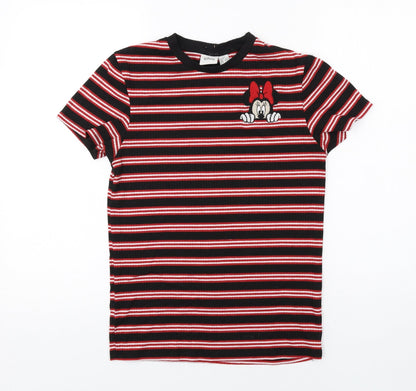 Preloved Disney Womens Black Striped Polyester Basic T-Shirt Size XS Crew Neck - Minnie Mouse - Front