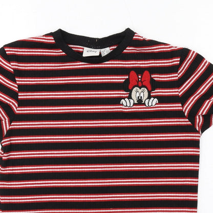 Preloved Disney Womens Black Striped Polyester Basic T-Shirt Size XS Crew Neck - Minnie Mouse - Detail
