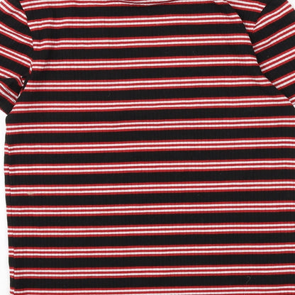 Preloved Disney Womens Black Striped Polyester Basic T-Shirt Size XS Crew Neck - Minnie Mouse - Label