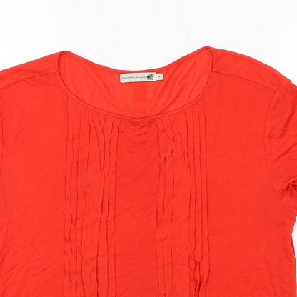 Close-up detail of Vacknox women’s red viscose basic t-shirt, size M, boat neck