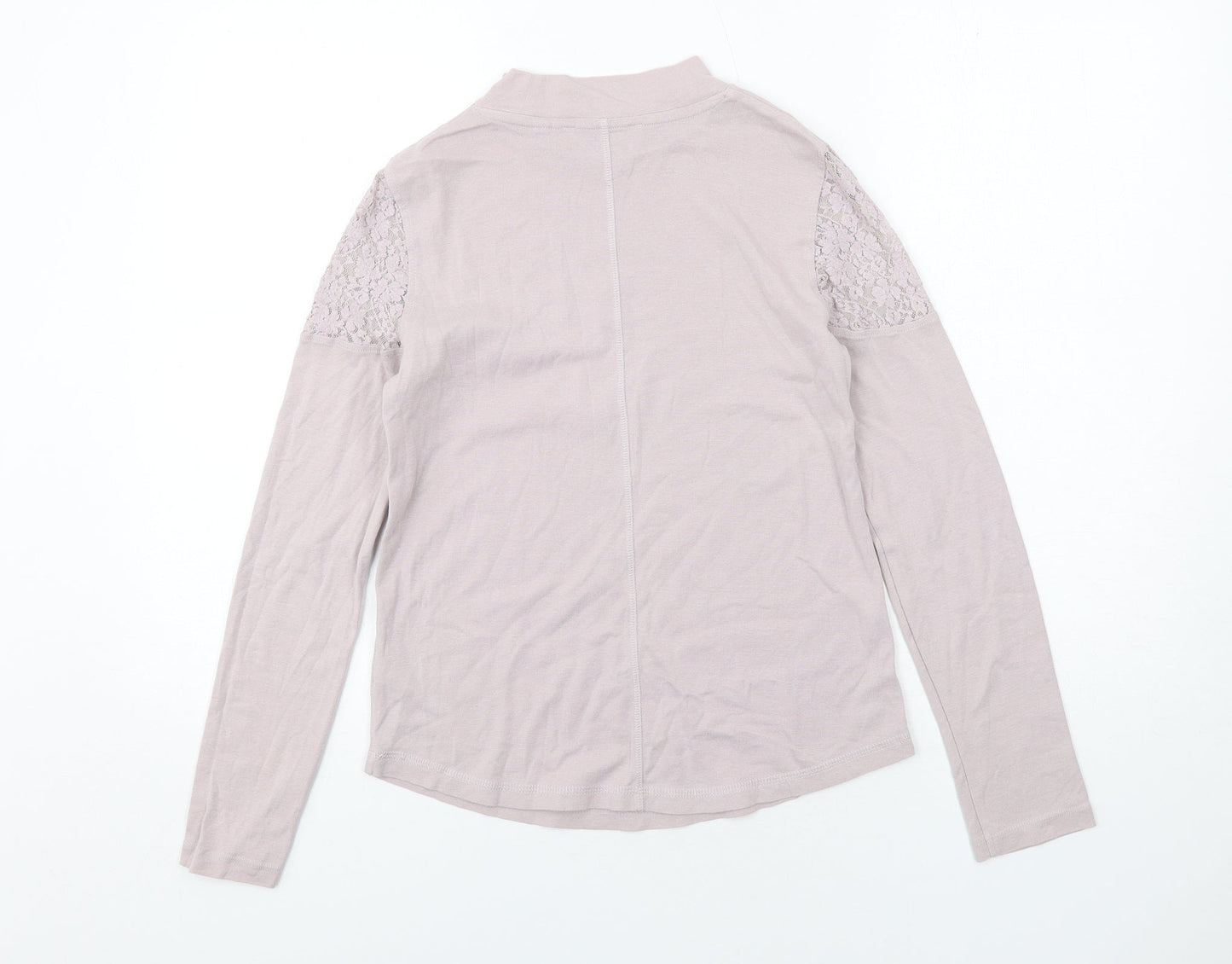 NEXT Womens Purple Cotton Basic T-Shirt Size 10 Mock Neck - Lace Detail