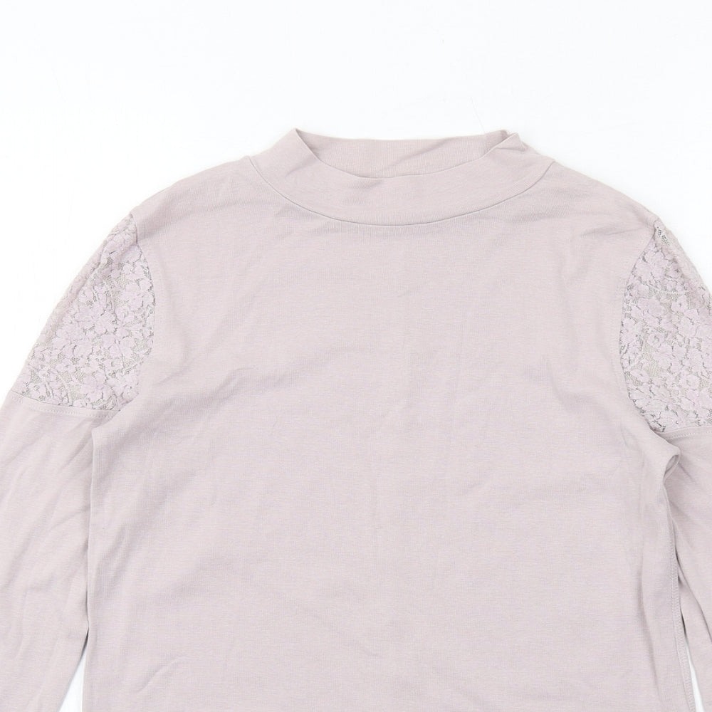NEXT Womens Purple Cotton Basic T-Shirt Size 10 Mock Neck - Lace Detail