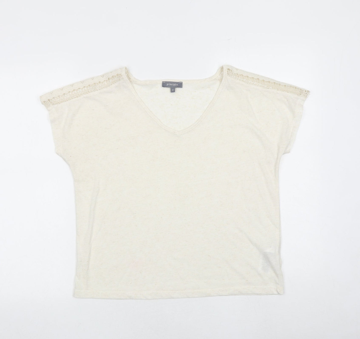 Principles Womens Beige Polyester Basic T-Shirt Size 14 V-Neck - Crocheted Lace Detail