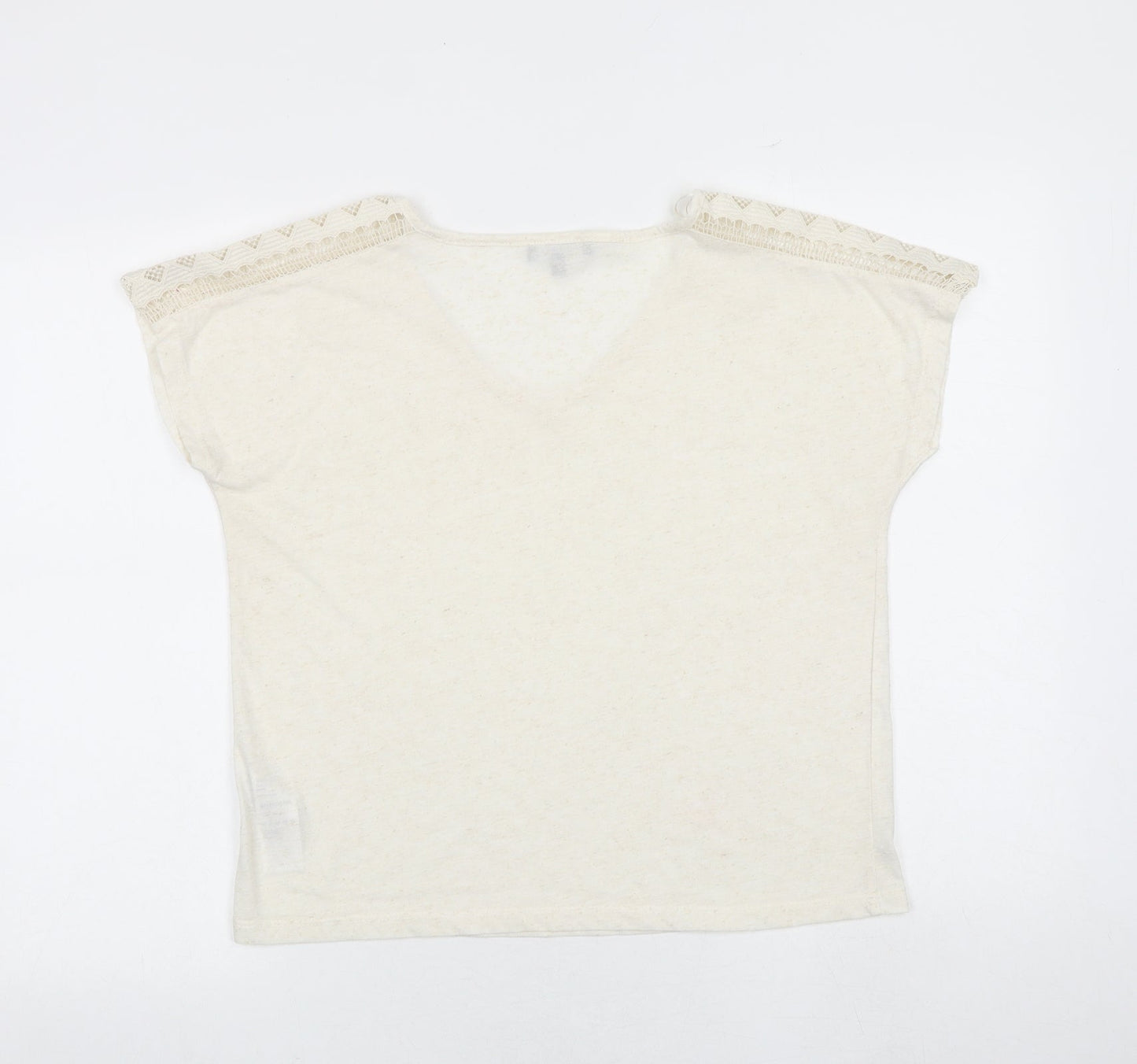 Principles Womens Beige Polyester Basic T-Shirt Size 14 V-Neck - Crocheted Lace Detail