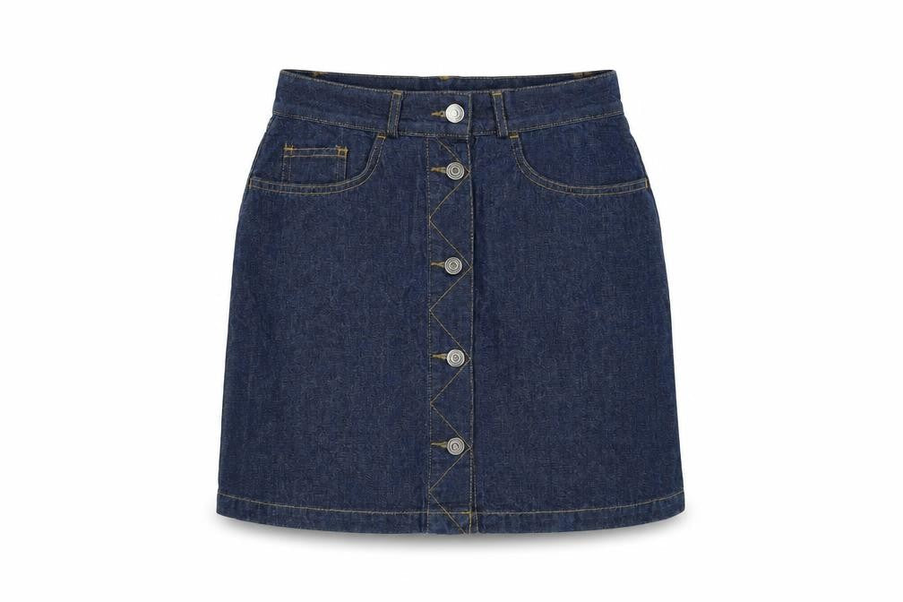 BAY Womens Blue Cotton A-Line Skirt Size 8 Button