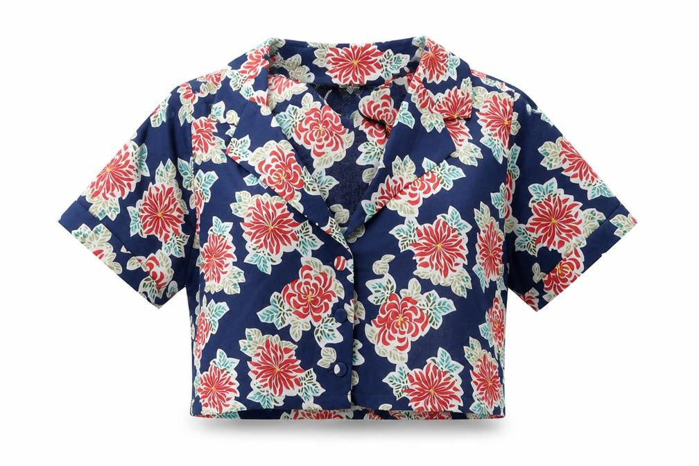 Emory Park Womens Multicoloured Floral Viscose Cropped Button-Up Size M Collared