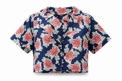 Emory Park Womens Multicoloured Floral Viscose Cropped Button-Up Size M Collared