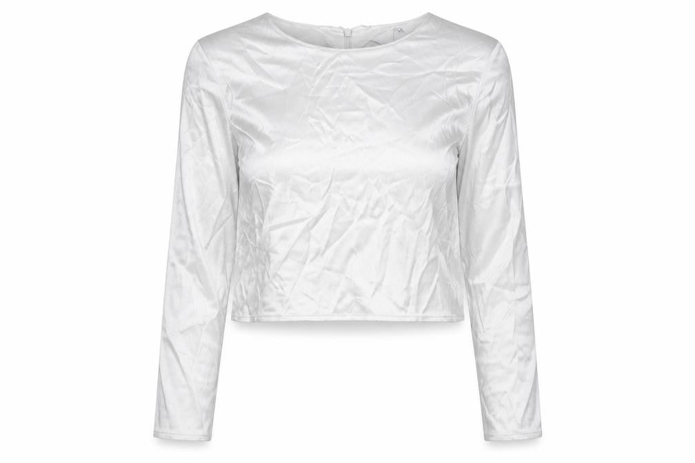 Zara Womens Silver Polyester Cropped Blouse Size S Round Neck