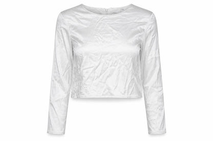 Zara Womens Silver Polyester Cropped Blouse Size S Round Neck